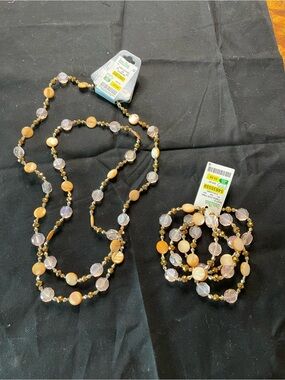Madison Tyler Peach and Iridescent Bead Layering Necklace & Bracelet